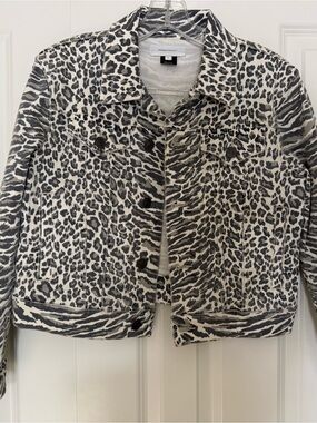 Current/Elliott Black & White Mixed Animal Print Denim Jacket